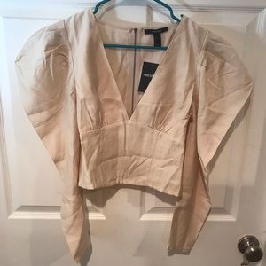 Forever 21 Cream Long Puff Sleeve Peasant Women’s Blouse